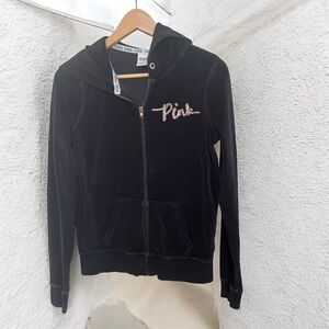 Pink Victoria secret sequins bling velour sweater hoodie S y2k glam